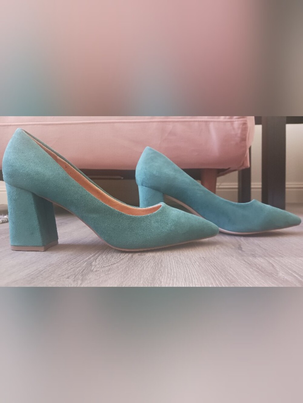 Teal Faux-Suede Pointed-Toe Pumps, Size 9